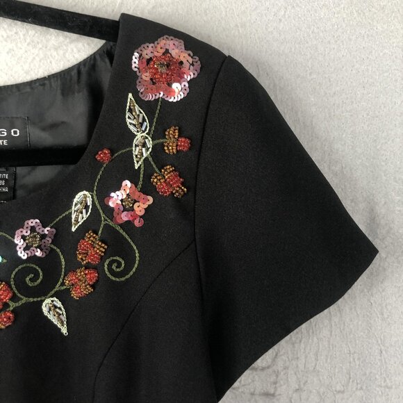 Virgo Petite Dress Womens Size 10 Black Floral Embroidered Beaded Maxi Formal - Picture 12 of 13